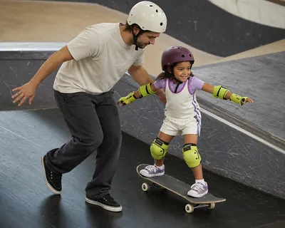 Skateboarding lesson on a ramp