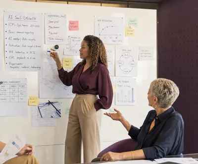 Business strategy at a whiteboard